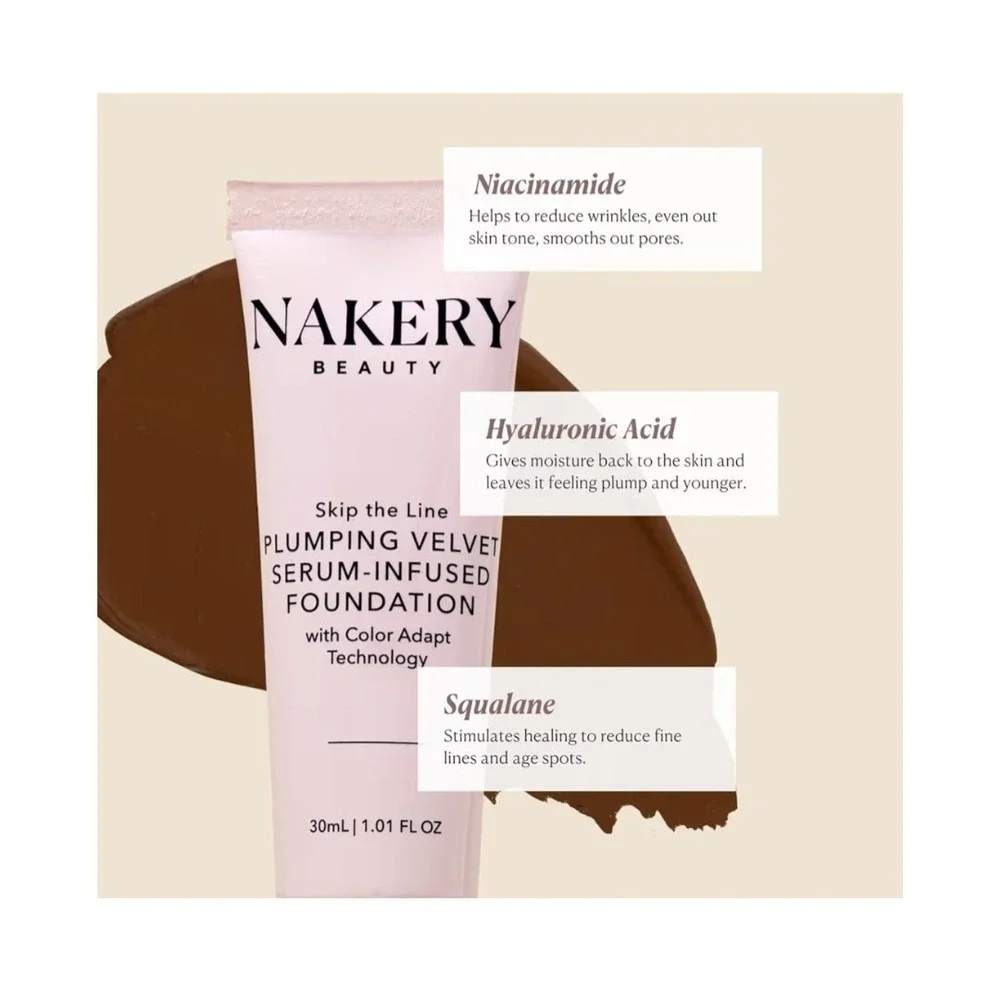 Nakery Skip the Line Instant Coverage Plumping Velvet Foundation  Medium  New